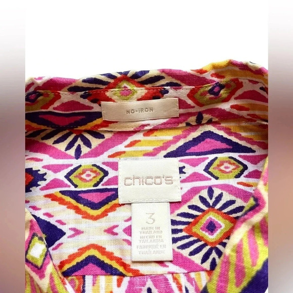 NWOT Chico’s Ikat Linen Button Back Top - Picture 2 of 4